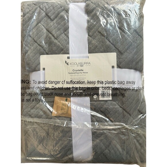 Koolaburra by UGG Crystelle Textured Faux Fur Throw Gray Plush Blanket - Picture 16 of 16